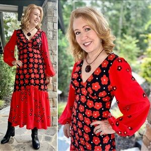 Topshop Red and Black Floral Long Sleeve Dress-LIKE NEW CONDITION